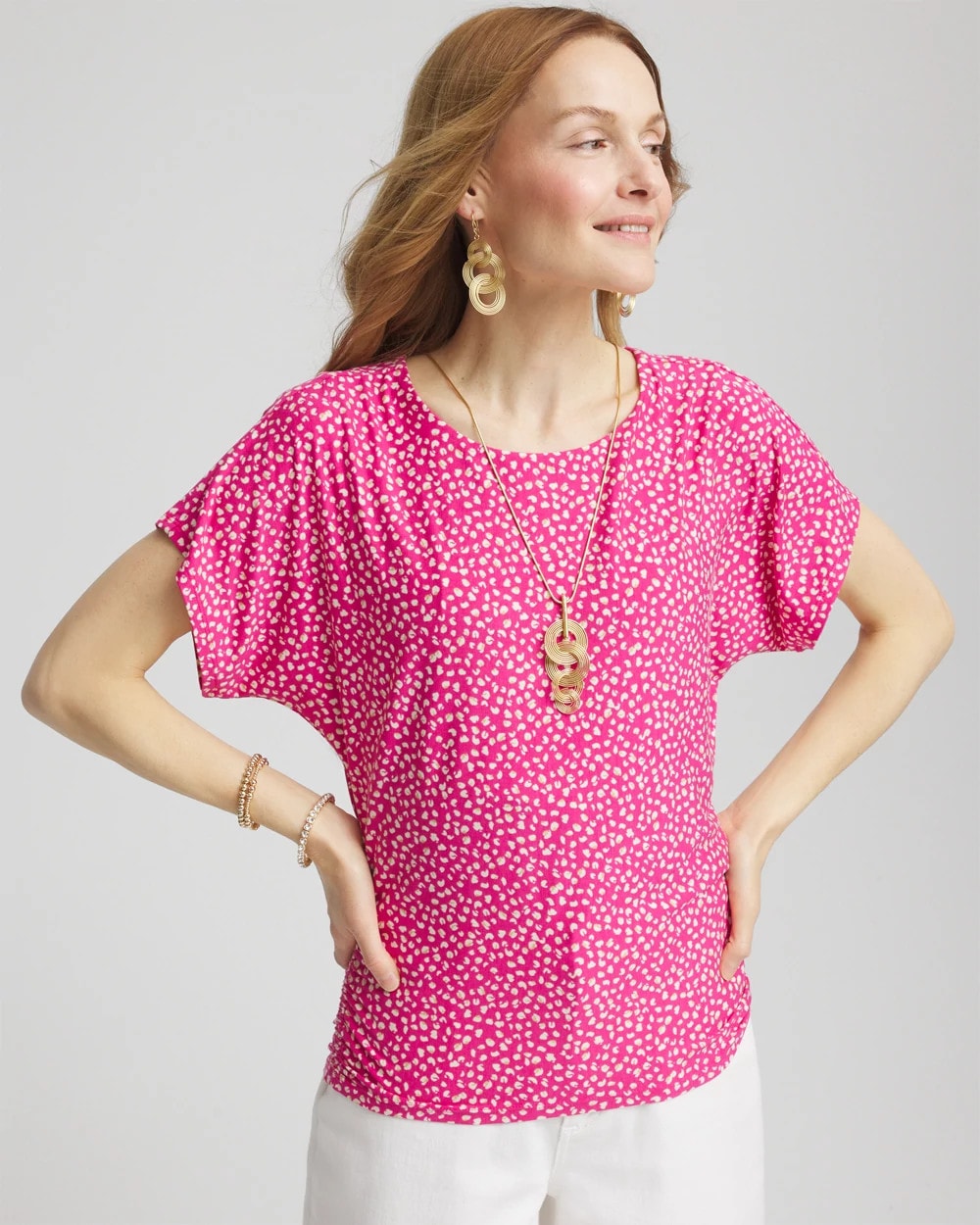 Chico's | Touch of Cool™ Cheetah Ruched Banded Hem Top/ Crushed Berries