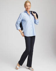 Chico's | No Iron™ Striped Jacquard Sateen Shirt/ Tidal Blue