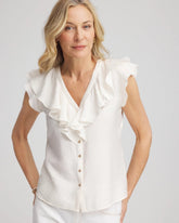 Chico's | Crepe Ruffle-Trim Blouse/ Ecru