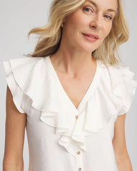 Chico's | Crepe Ruffle-Trim Blouse/ Ecru