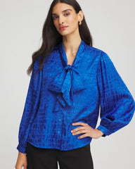 Chico's | Jacquard Tie-Front Blouse/ Cobalt Stone