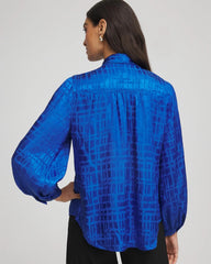 Chico's | Jacquard Tie-Front Blouse/ Cobalt Stone