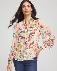 Chico's | Floral Jacquard Tie-Front Blouse/ Cashew