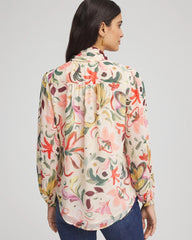 Chico's | Floral Jacquard Tie-Front Blouse/ Cashew