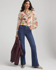 Chico's | Floral Jacquard Tie-Front Blouse/ Cashew