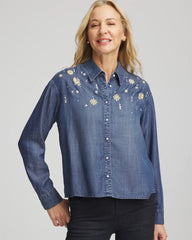 Chico's | Embellished Tencel Collar Shirt/ Kiruna Indigo