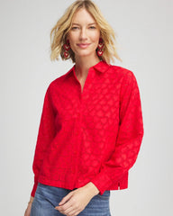 Chico's | Heart Eyelet Button Down Shirt/ Love Letter Red