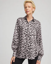 Chico's | Faux Silk Snowy Animal Shirt/ Dove Gray