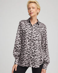 Chico's | Faux Silk Snowy Animal Shirt/ Dove Gray