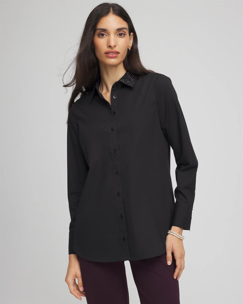 Chico's | Tonal Jewels Poplin Shirt/ Black