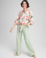Chico's | Floral Satin Tie-Front Pullover Top/ Coral Blossom