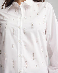 Chico's | Jeweled Poplin Shirt/ Alabaster
