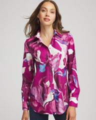Chico's | No Iron™ Floral-Paint-Print Shirt/ Cobalt Stone
