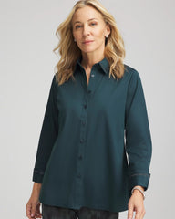 Chico's | Rhinestone Embellished Poplin Tunic/ Teal Shadow