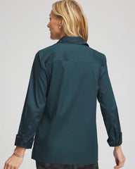 Chico's | Rhinestone Embellished Poplin Tunic/ Teal Shadow