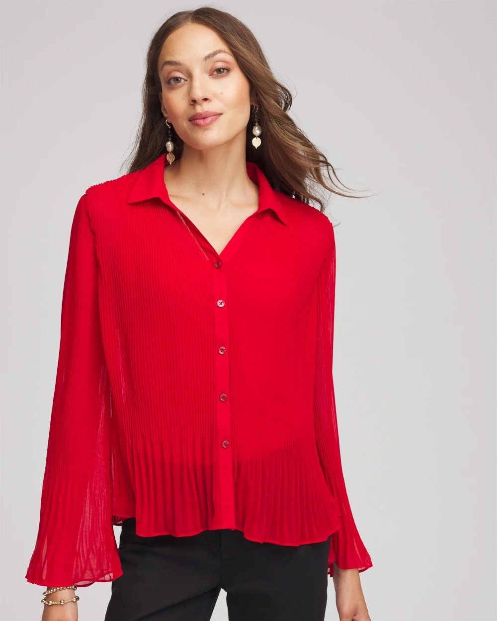 Chico's | Pleated Georgette Blouse/ Carmine Red