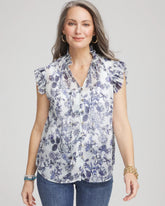 Chico's | Butterfly Ruffle Collar Blouse/ Pale Turq Blue