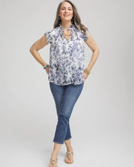 Chico's | Butterfly Ruffle Collar Blouse/ Pale Turq Blue