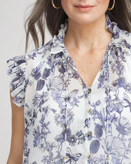 Chico's | Butterfly Ruffle Collar Blouse/ Pale Turq Blue
