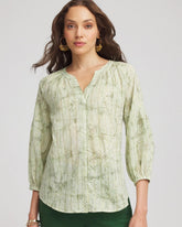 Chico's | Lurex Stripe Cotton Blouse/ Salted Lime