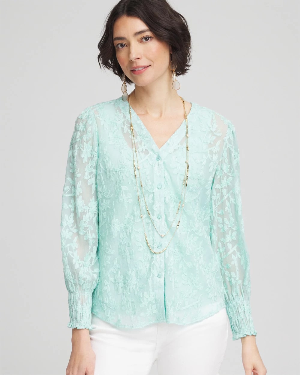 Chico's | Floral Soutache V-Neck Blouse/ Teal Waters