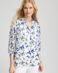 Chico's | Ruffle Collar Butterfly Burnout Blouse/ Blue Casa