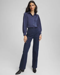 Chico's | Puff Sleeve Satin Blouse/ Indigo Sky