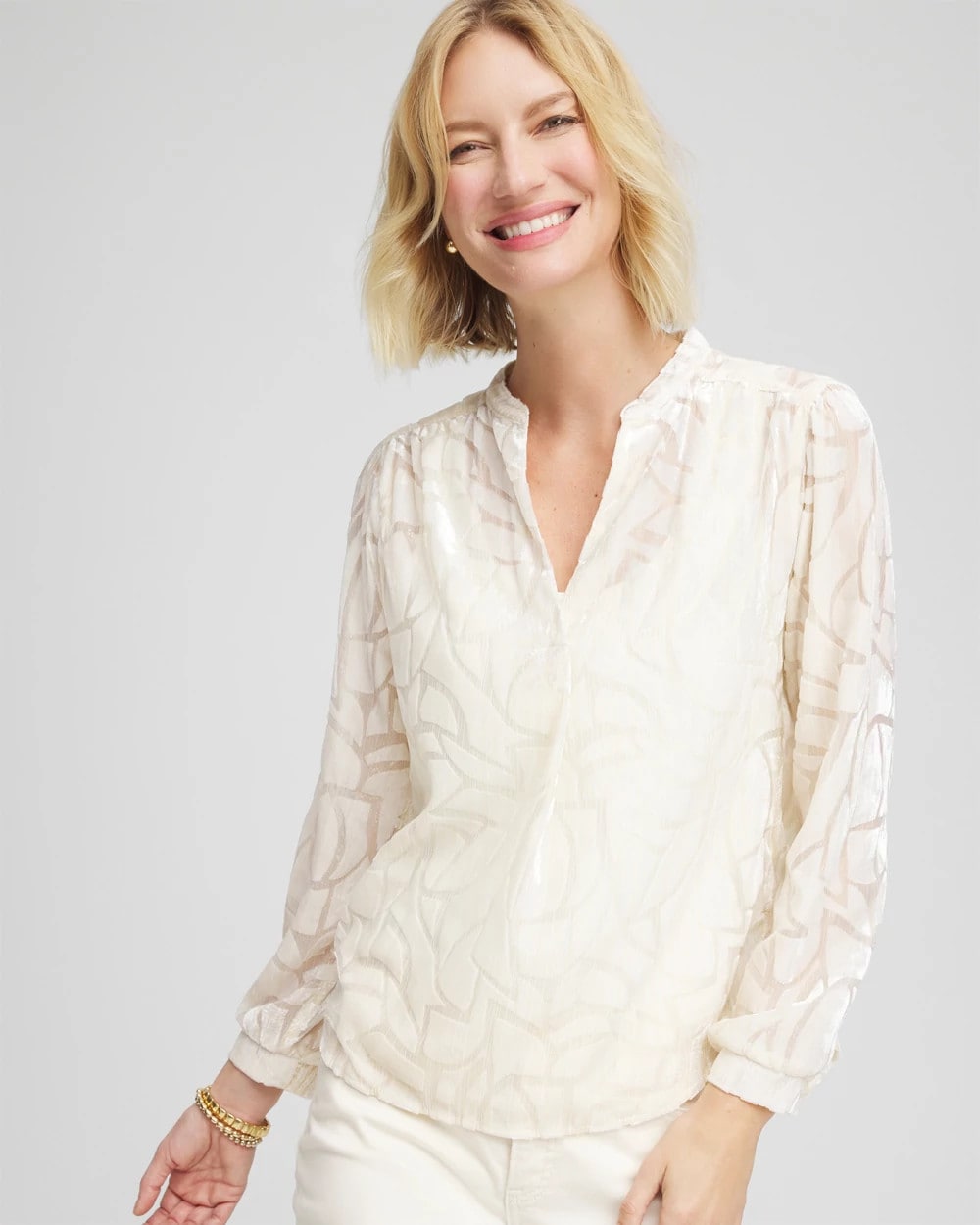 Chico's | Cream Burnout Pullover Blouse/ English Cream