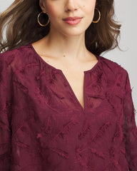 Chico's | Feathered Pullover Peasant Blouse/ Deep Chianti