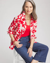 Chico's | No Iron™ Floral Linen Shirt/ Red Glow