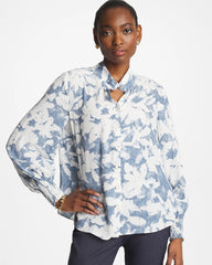Chico's | Faux Silk Mockneck Blouse/ Tidal Blue