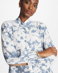 Chico's | Faux Silk Mockneck Blouse/ Tidal Blue