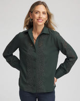 Chico's | Lace Cotton Voile Shirt/ Darkest Spruce