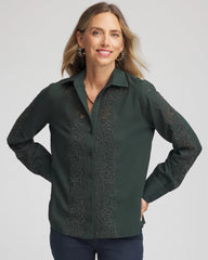 Chico's | Lace Cotton Voile Shirt/ Darkest Spruce