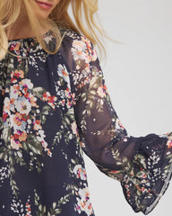 Chico's | Floral Georgette Blouse/ Passport Blue
