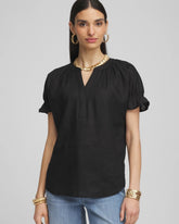 Chico's | Linen Flutter-Sleeve Popover Top/ Black