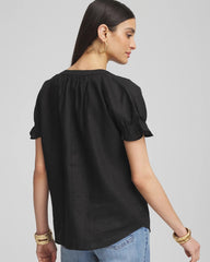 Chico's | Linen Flutter-Sleeve Popover Top/ Black