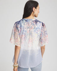 Chico's | Jacquard Flutter-Sleeve Blouse/ Blue Pearl