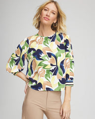 Chico's | Mod Blooms Matte Satin Pullover/ Panna Cotta