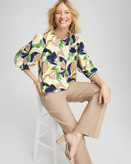 Chico's | Mod Blooms Matte Satin Pullover/ Panna Cotta