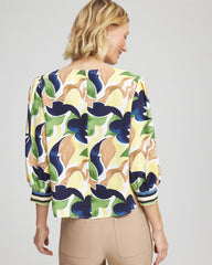 Chico's | Mod Blooms Matte Satin Pullover/ Panna Cotta