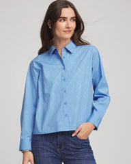 Chico's | Embellished Stretch Cotton Collared Shirt/ Tidal Blue