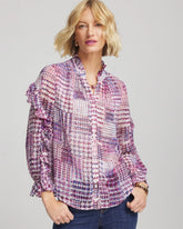 Chico's | Gingham-Print Georgette Blouse/ Gooseberry