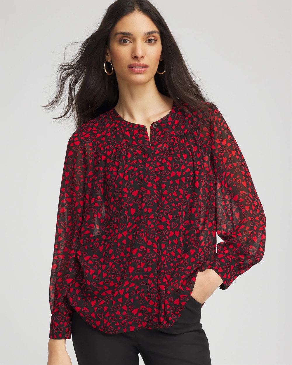 Chico's | Lover Girl Georgette Blouse/ Love Letter Red