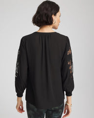 Chico's | Crepe Banded Collar Blouse/ Black