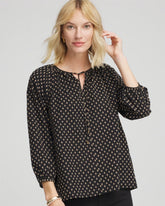Chico's | Floral Print Tie-Neck Top/ Black