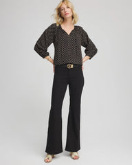 Chico's | Floral Print Tie-Neck Top/ Black