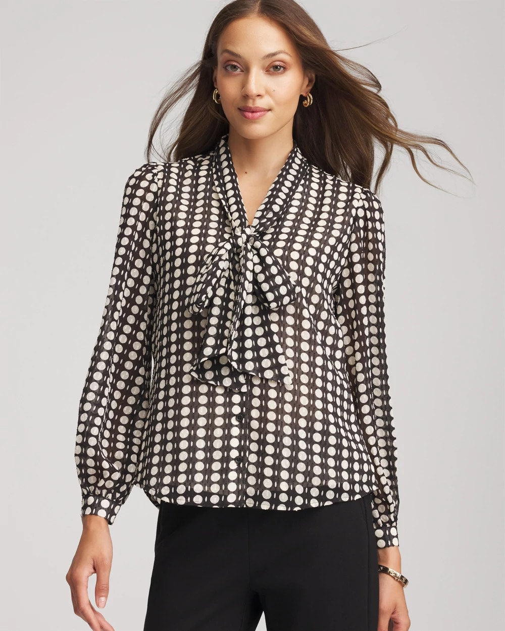 Chico's | Clip-Dot Tie-Front Blouse/ Black