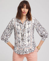 Chico's | Faux Silk Floral Collared Shirt/ French Blush