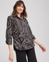 Chico's | No Iron™ Sateen Swirls Print Shirt/ Black